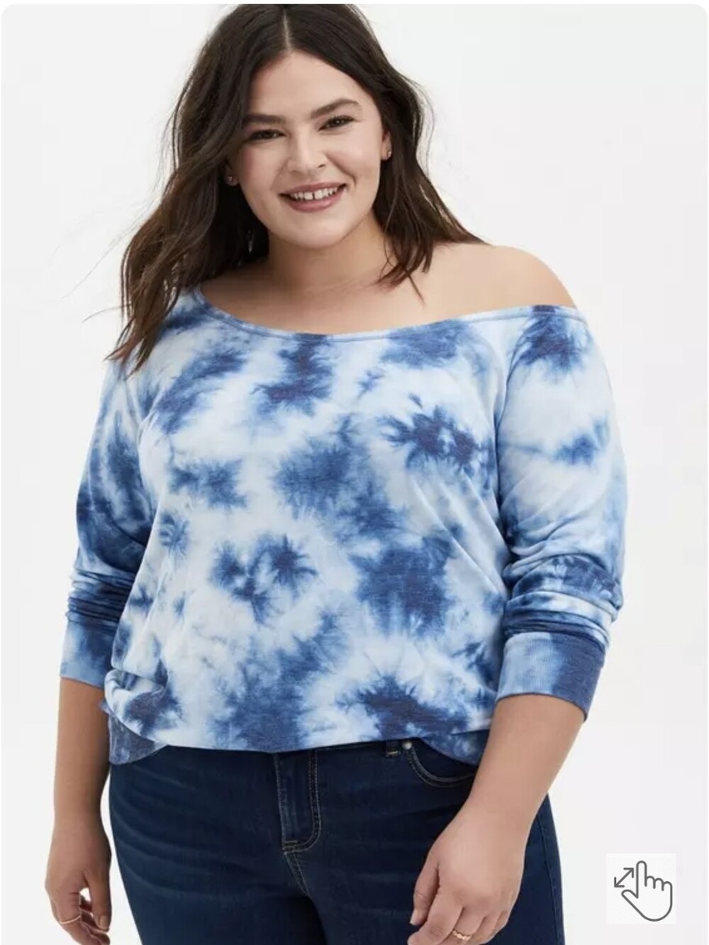 Torrid 6x Blue Tie-Dye Terry Off Shoulder Sweatshirt - Picture 2 of 10